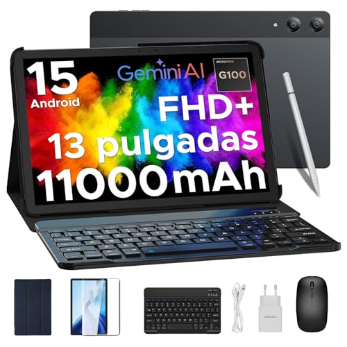 DOOGEE Tab E3 Pro Tablet de 13 polegadas, 32 GB RAM+ 256 GB ROM/2TB Tablet Android 15 com teclado e lápis, Gaming Tablets Octa Core 11000 mAh Helio G100, 4G Dual SIM+WiFi 5G/13 MP. + 8MP/G PS/Face ID