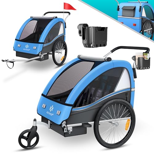 KESSER® Reboque para crianças, reboque para bicicletas Sport-RX, 2 em 1, função Jogger, reboque para bicicletas para crianças cinto de segurança de 5 pontos, roda dianteira 360°