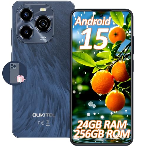 OUKITEL C65 Pro Telefone móvel livre - 24 GB + 256 GB/1TB Smartphone Andriod 15, 6,7" HD + 90 Hz, bateria 5150 mAh, câmara 50 MP + 8 MP móvel, dual 4G SIM/Face ID/Fingerprint/OTG/3 Ranhuras para T