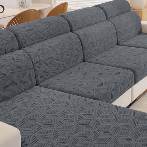 Ystyle Capa assento sofá elástico, capa para sofá almofada separada ajustáveis anti-riscos, protetor universal de assento de capa de almofada antiderrapante (1 assento x 2 Chaise Longue, cinzento