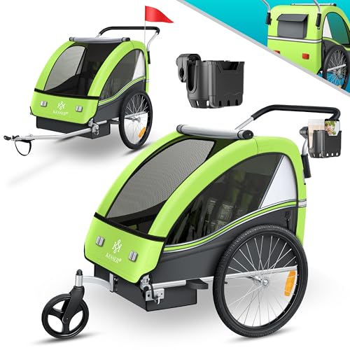 KESSER® Reboque para crianças, reboque para bicicletas Sport-RX, 2 em 1, função Jogger, reboque para bicicletas para crianças cinto de segurança de 5 pontos, roda dianteira 360°