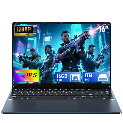 FUNYET computador portátil de 16 polegadas, computador portátil com processador N150 (até 3,4 GHz), 16 GB RAM 1TB SSD, 1920 x 1200 FHD Notebook, computador portátil com teclado retroiluminado, 6000