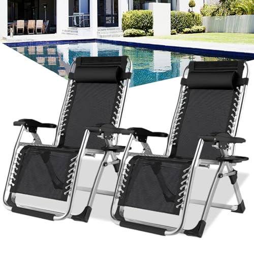 Espreguiçadeiras de gravidade zero, espreguiçadeira de Relax, cadeira de jardim dobrável, para praia, piscina, terraço, campismo, carga máxima de 200 kg (B - preto, conjunto de 2)