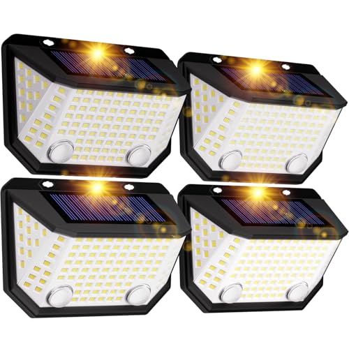 K Kasonic Luzes solares com sensor duplo para cercas, 6500 K impermeáveis com amplo ângulo de iluminação de 300 ° para jardim, embalagem de 4 luzes solares de passo para exteriores para casa