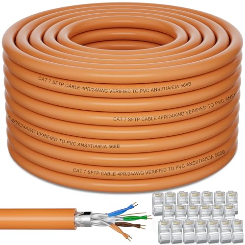 Cabo Ethernet de 120 m, Cat 7 exterior cabo de rede longo cabo LAN bobina, alta velocidade 10 Gbps cabo internet blindado cabo RJ45, SFTP cabo Wi-Fi laranja cabo Wlan PiMF LSZH cabo instalação