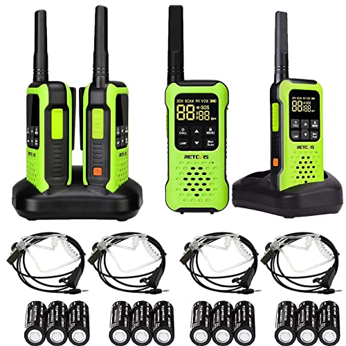 Retevis RT649P Walkie Talkie profissional, IP67, impermeável, recarregável USB, bateria AA, PMR446 sem licença, 16CH, com auricular Walkie Talkies para esqui todo o terreno (4 peças)