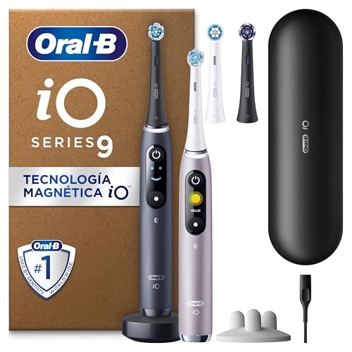 Oral-B iO 9 Escova de dentes elétrica preta e rosa, 3 cabeças, 1 estojo carregador de viagem, desenhado por Braun