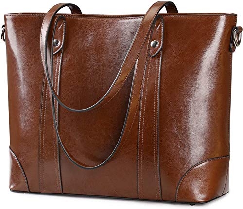 S-ZONE Bolsa tote de couro para mulher mala de ombro de escritório mala para computador portátil de trabalho de 15,6 polegadas