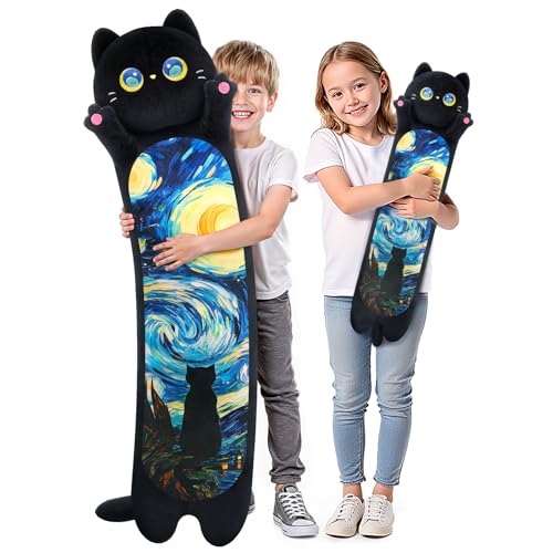 Mewaii Peluche gato estrelado preto almofada grande gigante 130 cm suave animais de peluche ansiedade que respira brinquedos Natal presente para crianças