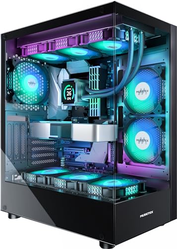 MUSETEX Caixa de PC ATX pré-instalação 6 PWM ARGB ventilador, preto (K2)