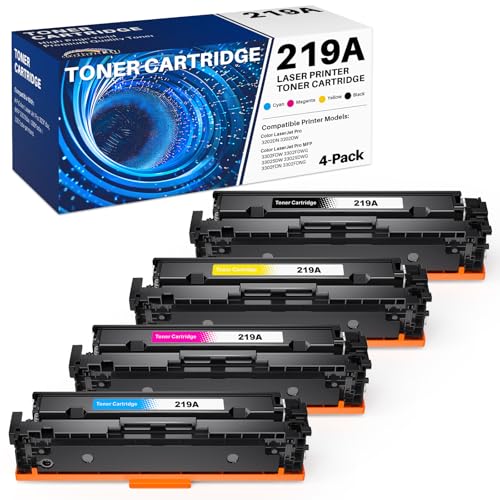 colorfly 219A 219X Toner 4-Pack compatível com HP 219A 219X para cor Laserjet Pro MFP 3302FDW 3302SDW 3302FDN 3302FDNG 3302FDWG 3302SDWG 3202DN 3202DW W21W 34A Preto Ciano magenta amarelo