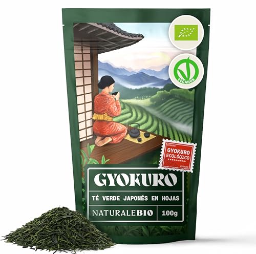 NaturaleBio Chá verde Gyokuro orgânico japonês de 100 g. Bio, natural e puro, chá verde em folhas provenientes da primeira colheita cultivada no Japão. Organic Japanese Gyokuro Green Tea.
