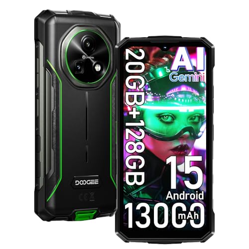 DOOGEE Fire 5 Pro 4G Móvel resistente, 20 GB + 128 GB/2TB, 13000 mAh 18 W Android 15 telemóvel inquebrável, 6,6''HD + 90 Hz, 13 MP+ 8 MP AI câmara, Hélio G81/IP68/NFC/OTG/OTG. 3 Plus Size /Face ID/GPS