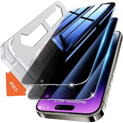 Tentoki Protetor de ecrã de privacidade para iPhone 14 Pro de 6,1 polegadas, compatível com ID de rosto, [remoção automática de pó][proteção de privacidade de 25 graus] 2 unidades