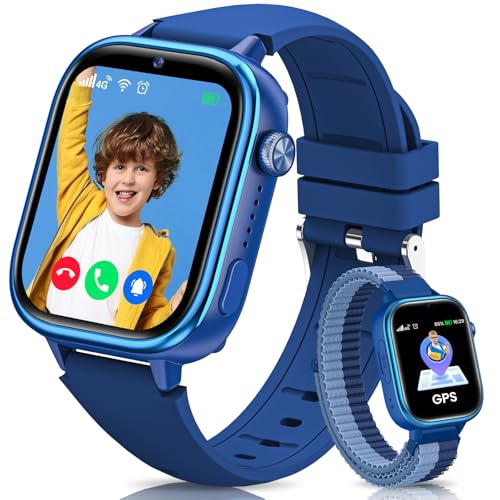 SWGOTA 4G Relógio inteligente criança, Smartwatch crianças com GPS, chamadas, videochamadas, mensagens, modo escola, função Sos, IP68 impermeável, despertador, câmara e podómetro (azul)