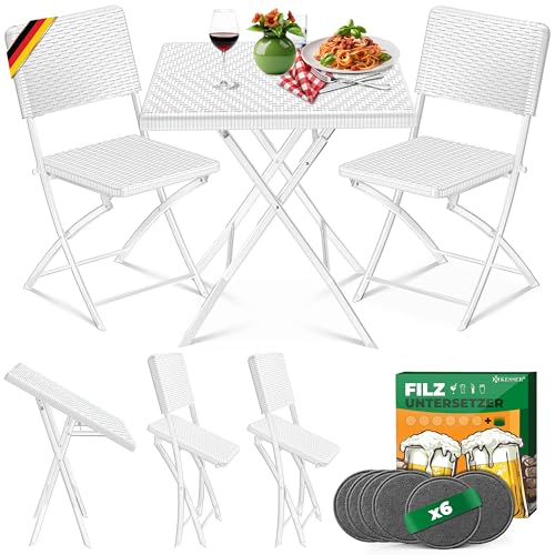 KESSER® Conjunto de móveis de varanda de 3 peças com 2 cadeiras, resistente às intempéries e aos raios UV, conjunto de assentos dobráveis, aço revestido e aparência de vime, conjunto de móveis de