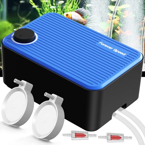 Forever Speed Bomba de ar para aquário ultra silencioso<40 dB, 8 W ajustável oxford aquário com acessórios até 600 L, bomba de ar aquário com 2 tomadas