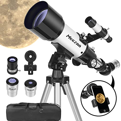 MEEZAA Telescópio astronómico profissional para crianças e adultos, 70 mm de abertura telescópio refletor astronómico para iniciantes, telescópios de viagem portátil com tripé, adaptador de telefone
