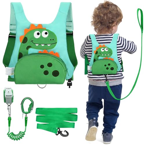 Dr.meter Mochila com alça anti-perda para crianças, 3 em 1 arnês infantil com 1,2 m correia para crianças pulseira anti-perda, 360 ° com chave de segurança, mochila dinossauro para crianças de 1 a 5