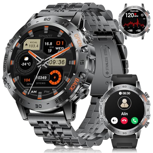 LIGE Relógio inteligente para homem, 1,45 pol. Amoled Smartwatch com chamadas, IP68 impermeável relógio fitness com 24/7 polegadas, pO2, monitor de sono, podómetro, 100 modos de desporto, para iOS