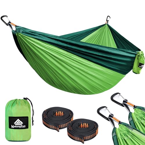 NATUREFUN Rede ultraleve para Camping| 300 kg de capacidade de carga, estilo paraquedas, de Nylon, respirável e de secagem rápida 2 mosquetões premium, 2 lingas de nylon incluídas.