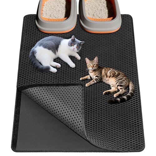 Ycozy XXL Tapete grande gatos caixa de areia 90 x 60 cm dupla camada urina e material impermeável alto elástico EVA durável fácil de limpar design de camada dupla em forma de favo