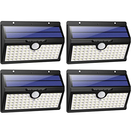 HETP 4 peças: luz solar / holofote solar exterior LED com sensor de movimento, 78 LED/3 modos, iluminação de segurança, luzes solares/candeeiro solar exterior sem fios, impermeável para jardim,