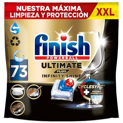 Finish Ultimate Plus Infinity Shine, pastilhas para máquina de lavar louça, limpeza e brilho intensivos e proteção de vidro, 73 pastilhas