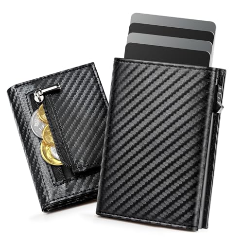 GlasFlength Carteiras para homem com RFID, carbono fino carteiras masculinas para 8 - 10 cartões porta-cartões homem magnético Wallet porta-cartões homem com carteira para bilhetes moedas, Preto