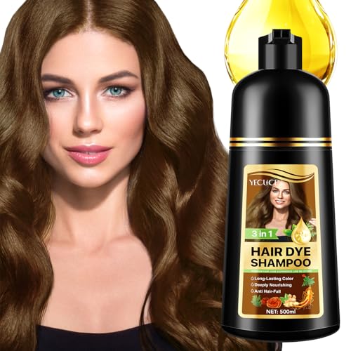 Hair Dye Shampoo 3 em 1 Cobertura de cabelos (5 cores), Hair Dye Shampoo 3 em 1, cor natural, champô de cor instantânea para o cabelo, para homens e mulheres