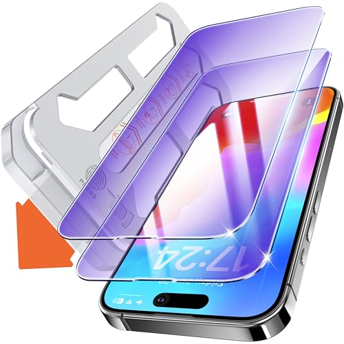 Tentoki Protetor de ecrã para iPhone 14 Pro anti-luz azul vidro temperado (6,1 polegadas), cobertura total 9H protetor de ecrã, reduz a fadiga ocular [protege os olhos] 2 unidades