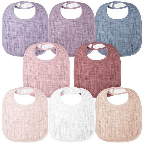 Bearmoss Babadores de musselina para bebé, 100% algodão, lenço quadrado para o pescoço para bebé, babetes ajustáveis suaves para meninos e meninas, 8 unidades
