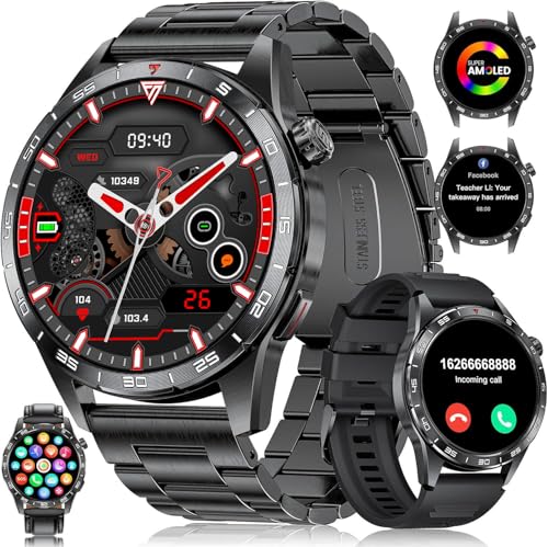 LIGE 2025 Relógio inteligente homem com bateria de 400 mAh, 1,43 '' ecrã moled/123 modos de desporto, chamadas Bluetooth, fitness watch com monitor de ritmo cardíaco/sonho, Android iOS, preto intenso