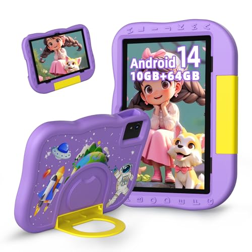 Rebecco Android 14 Tablet para crianças de 10 polegadas, 10 + 64 GB Octa-Core, 1 TB cartão SD expansível, controlo parental, câmara dupla, tablet para crianças com capa, WiFi 6, ótimo presente para