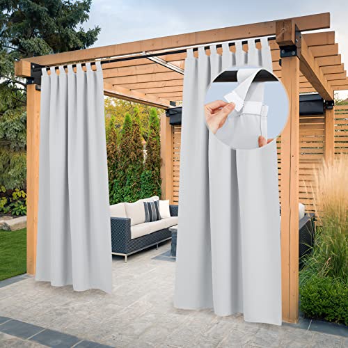 PONY DANCE Cortinas exteriores com alpendre, cortina de exterior impermeável, cortinas opacas com presilhas, cortinas para pérgolas de jardim, cortina de terraço exterior, branco, cinzento, 2 peças,