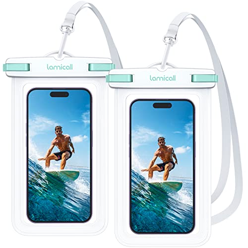 Lamicall Capa impermeável telemóvel - [2 unidades] IPX8 bolsa impermeável móvel, corda removível e ajustável, capa telemóvel estanque para iPhone 16 15 14 13 12, Samsung, Huawei, até 7"