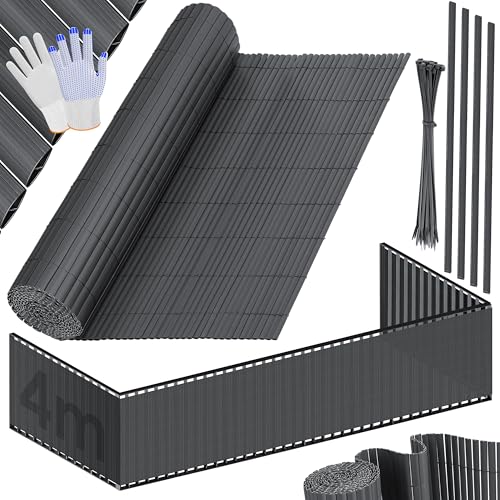KESSER® Tapete de privacidade PVC cerca protetora para varanda, resistente às intempéries, 90 x 400 cm, camas reforçadas, revestimento de varanda inclui abraçadeiras e cobertura antracite