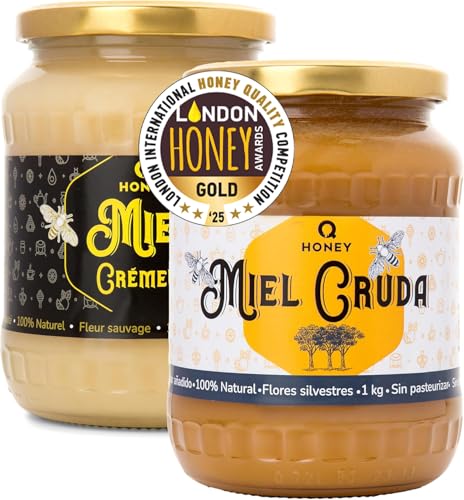 Conjunto de mel cru – flor selvagem cremosa, galardoada com o London Honey Awards 2025 e o Superior Taste Award de 2025, sem filtrar, não aquecer e sem pasteurizar, embalagem de 2