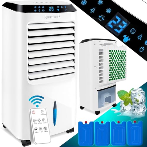 KESSER® 4 em 1 Condicionador de ar móvel | controlo remoto, ventilador de ar condicionado, depósito de 8 l, temporizador, 3 passos, humidificador ionizador, refrigerador de ar, branco