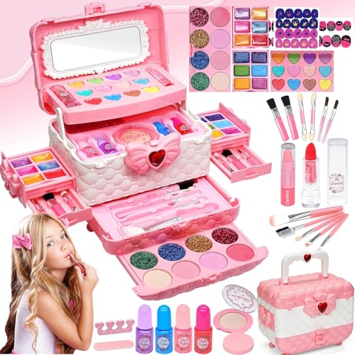 Maquilhagem para menina brinquedos estojo - 57 peças conjunto de maquilhagem meninas, kit maquilhagem meninas, brinquedo de maquilhagem lavável, presente de aniversário e Natal para meninas de 4 5 6 8