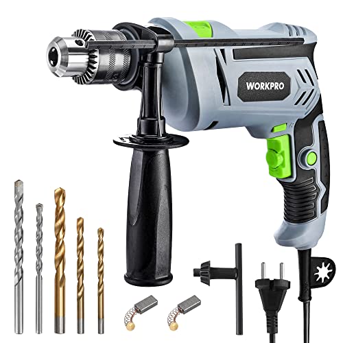 WORKPRO 850 W Broca Percutor, broca elétrica com cabo, broca de impacto com pega giratória de 360 °, 3000 RPM, botão de velocidade variável