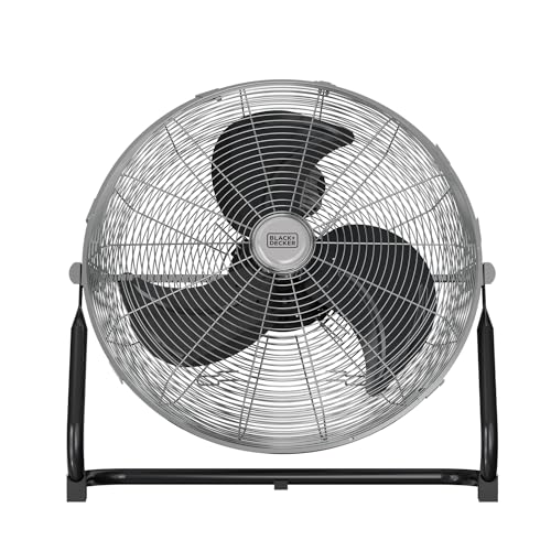 Black+Decker - Ventoinha de chão de 120 W, 3 velocidades, diâmetro 45 cm, 3 pás em metal, inclinação ajustável, base antiderrapante, pega de transporte, grade removível, organizador de cabos, preto