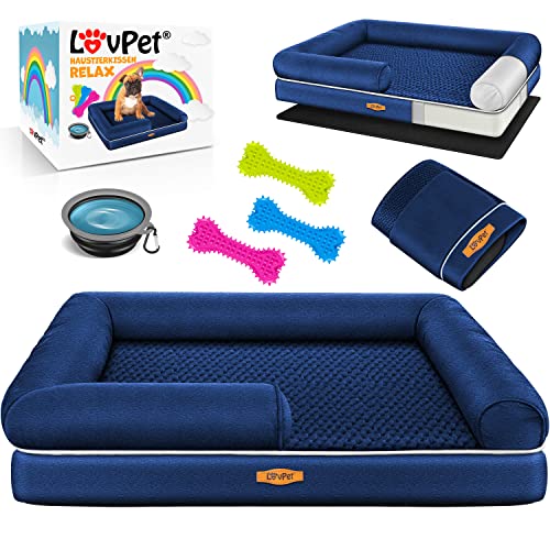 Lovpet® Cama ortopédica para cães, almofada para cães, cesta para cães Relax, inclui comedouro de 3 ossos para mastigar, sofá para cães pequenos, médios e grandes, capa removível e lavável