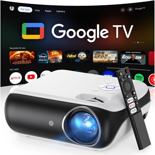 Google TV oficial: Smart Mini projetor 4K, HAPPRUN 1080P Full HD com áudio Dolby, WiFi6, Bluetooth5.2, projetor cinema em casa, controlo de voz, com Netflix, Prime Video, Youtube