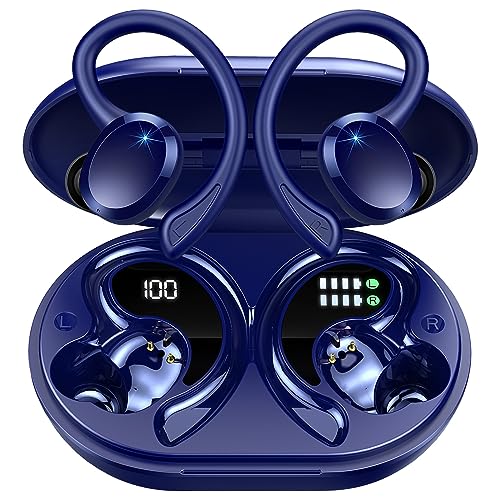 Auriculare sem fios desportivos, novos auriculares Bluetooth 5.4 com HD Mic, 48H capacetes sem fios Bluetooth HiFi estéreo, cancelamento de ruído ENC auriculares Running, IP7 impermeável / ecrã LED