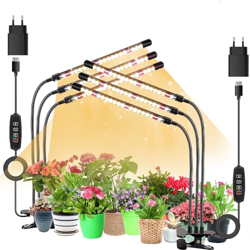 2 Pack candeeiro de plantas, lâmpada de crescimento de 3 cabeças, luz de crescimento de espectro total para plantas de interior, luz para plantas com temporizador de ligar / desligar de 3/9/12 h
