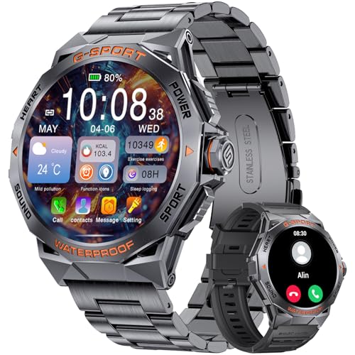 LIGE Relógio inteligente homem militar com chamadas Bluetooth, Smartwatch homem impermeável IP68 com 110 desportos, Smart Watch notificações de mensagens/podómetro para Android/iOS 2025