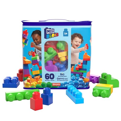 Mega Bloks Mattele DCH55 Jogo de construção, 60 peças, saco clássico e ecológico, para bebés de 1 ano