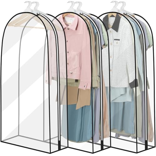 YYDSLEE Capas de roupa transparentes impermeáveis 3 unidades malas para roupa com fecho de correr 60 x 102 cm para fatos, vestidos, casacos, camisas, armário anti-traças malas para guardar roupa