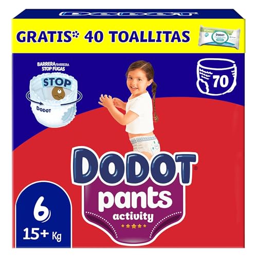 Dodot Activity Pants Fralda-cuecas tamanho 6, 70 fraldas, 14 kg - 19 kg, com barreira STOP fugas que ajuda a evitar fugas traseiras